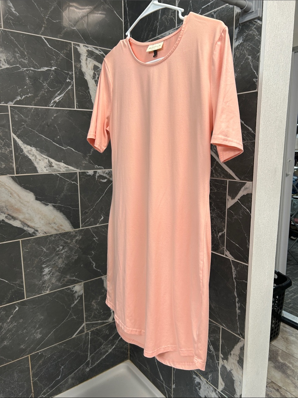 Adrienne Peach Short-Sleeve Midi Dress